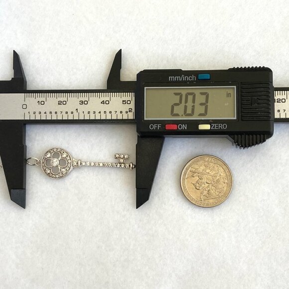 Sterling Silver 925 2" Cubic Zirconia CZ Key Pendant Necklace 20" Cable Chain - Picture 13 of 16